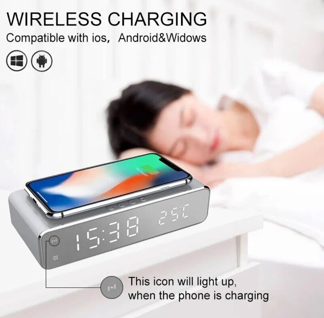 3 IN 1 Alarm Clock Charger Thermometer Wireless Phone Charger LED Alarm Clock