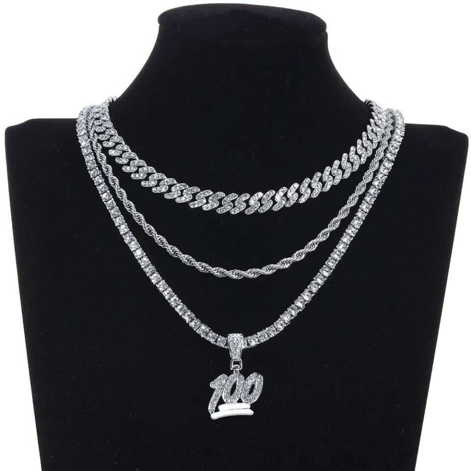 Tennis Necklace Chain 4mm CZ +FREE 100 Emoji Iced Out 18K Pendant