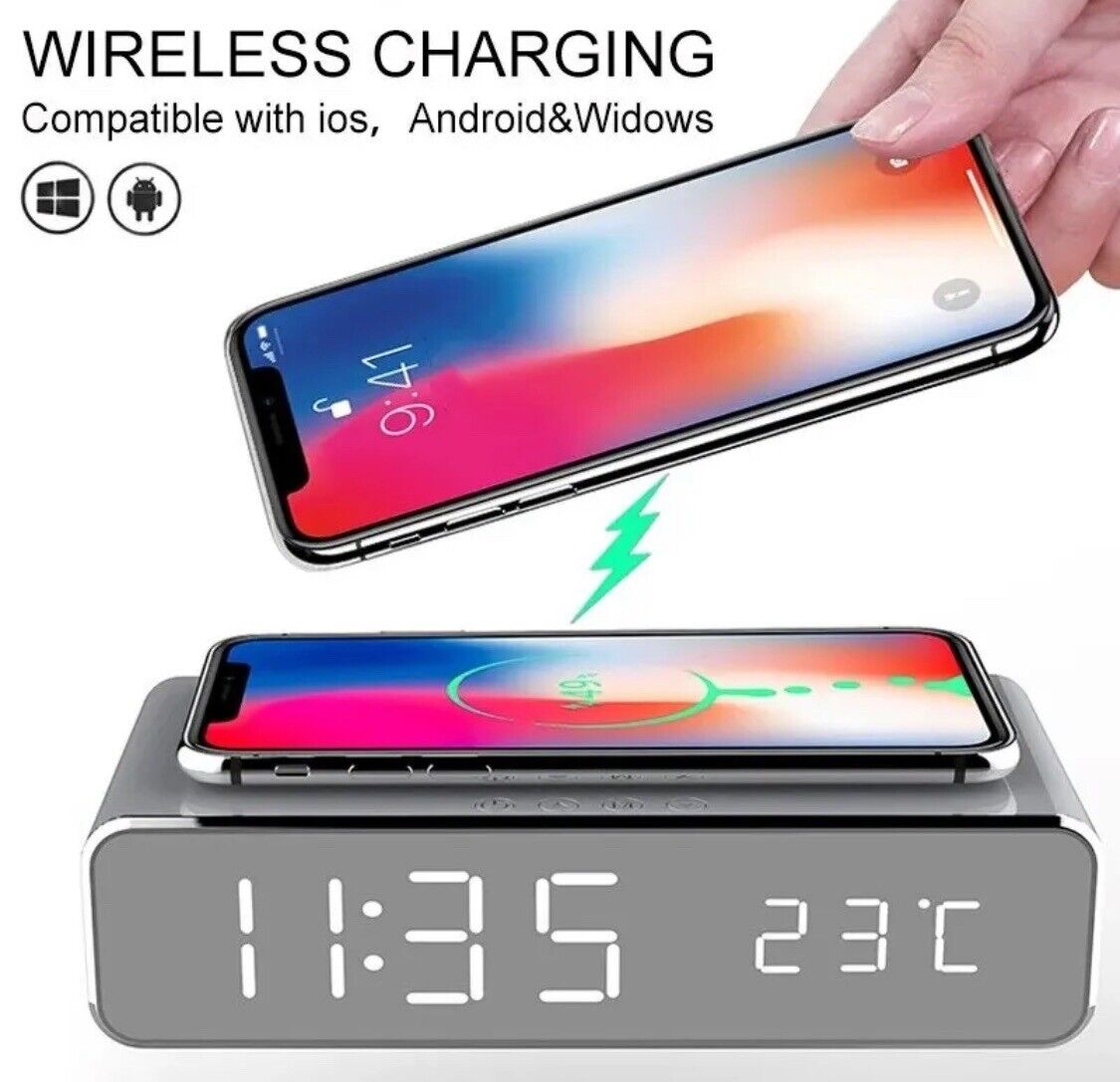 3 IN 1 Alarm Clock Charger Thermometer Wireless Phone Charger LED Alarm Clock