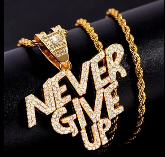 Hip-hop Iced Out Never Give Up Letter Gold BOSS Chain Necklace Shinny Rapper