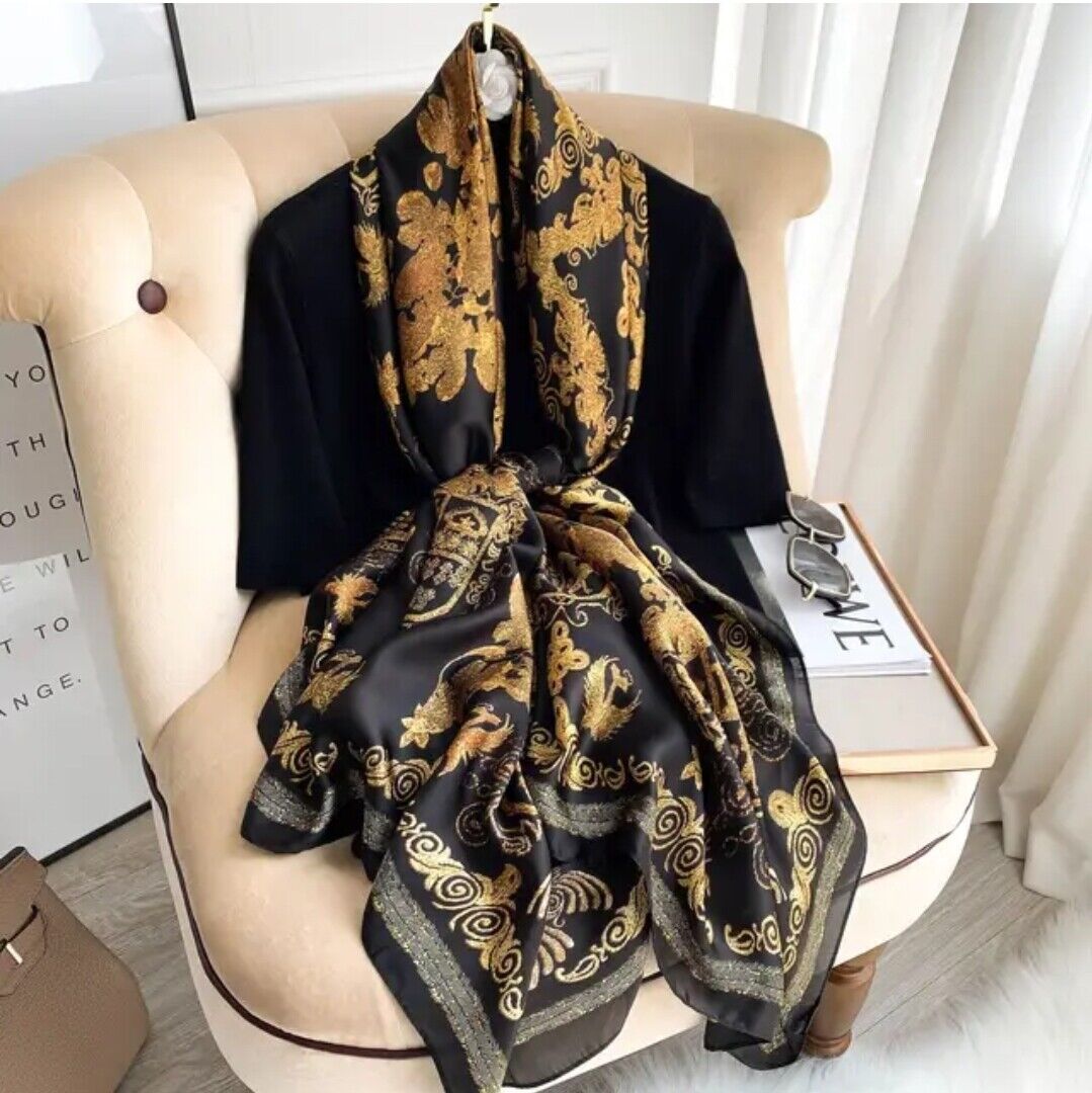 Women Large Printed Shawl Scarf Satin Silk Multicolour Printed Head Neck Scarves