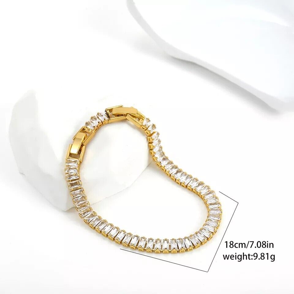 Gold Plated Tennis Bracelet Luxury Classic Round & Oval 3mm Cubic Zirconia Stone