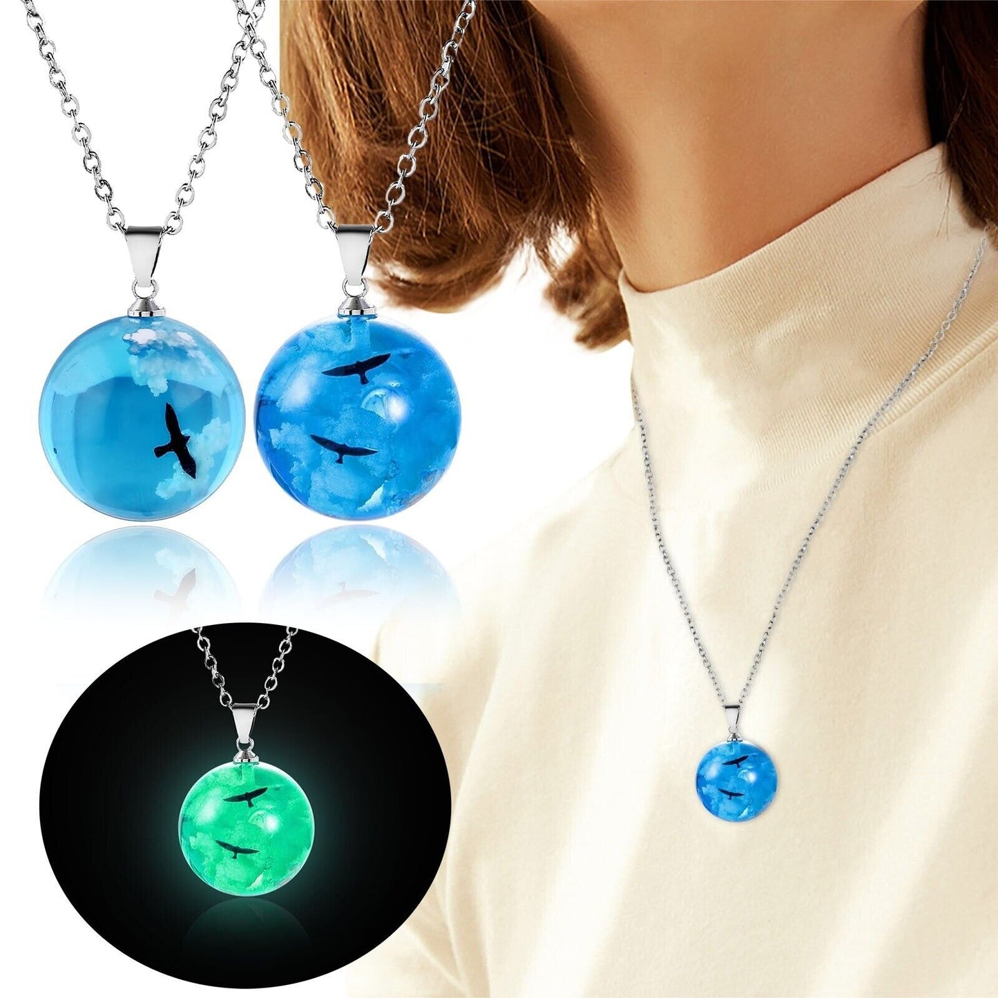 🇬🇧 Sky Cloud Necklace Resin Sphere Pendant  Bird Hot Women Fashion Jewellery 