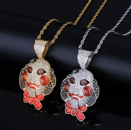 Chainsaw Horror Saw Clown Necklace Jewelry Silver Gold Bling 3D Pendant  Unisex