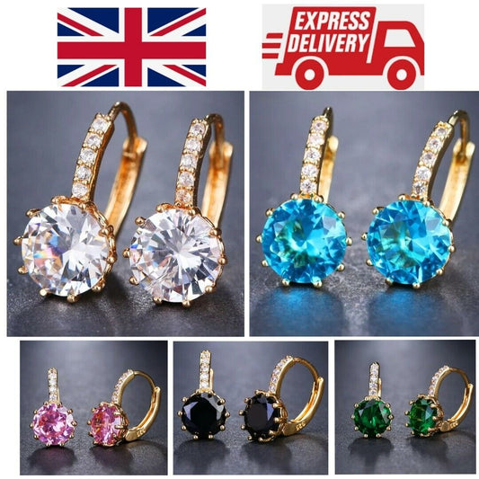 Women Earrings 14K Gold Plated Heart Shaped Cubic Zirconia CZ 925 Drop Earrings 