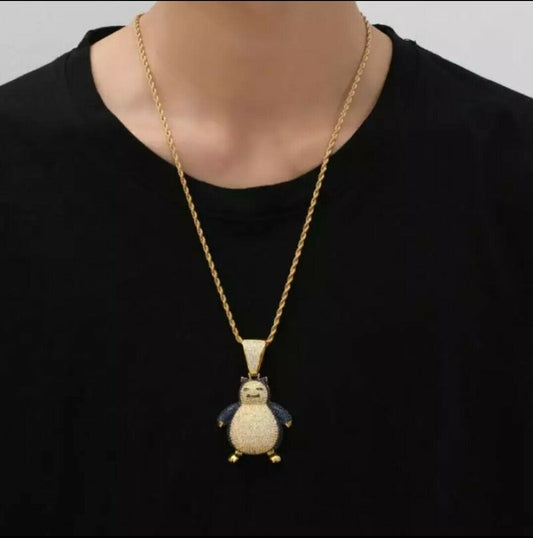 Iced Out Pokemon Necklace Penguin Hip Hop Gold Jewelry Pendant Bling Chain CZ