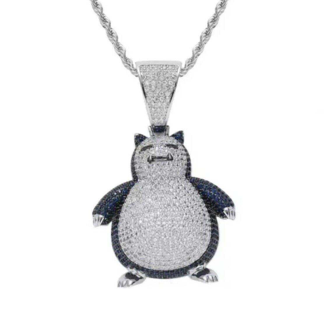 SILVER Iced Out Pokemon Necklace Penguin Hip Hop Jewelry Pendant Bling Chain