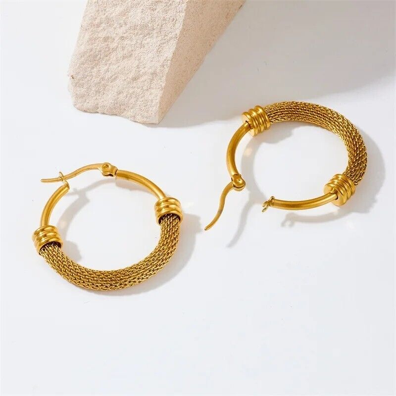 Gold Plated Thick Twisted Hoop Earrings