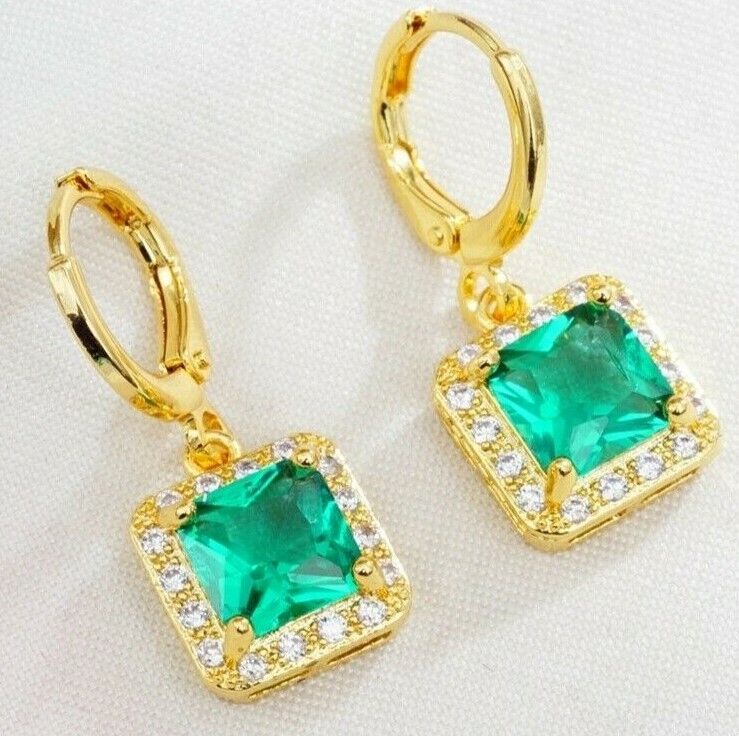 Women Earrings 14K Gold Plated Cubic Zirconia CZ 925 Wedding Drop Earrings 