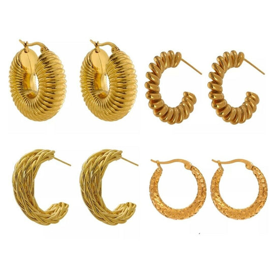 18K Gold Plated Twisted Croissant Creole Hoop Chunky Minimalist Blogger Earrings