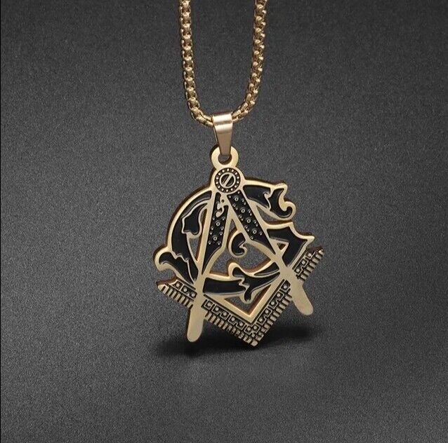 Classic Masonic Pyramid Masonic Stainless Steel Medal Compass Freemason Necklace