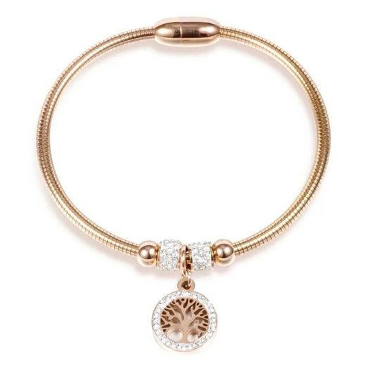 Rose Gold Bracelet Four Leaf Clover Tree of Life Gift Stainless Steel No Fade