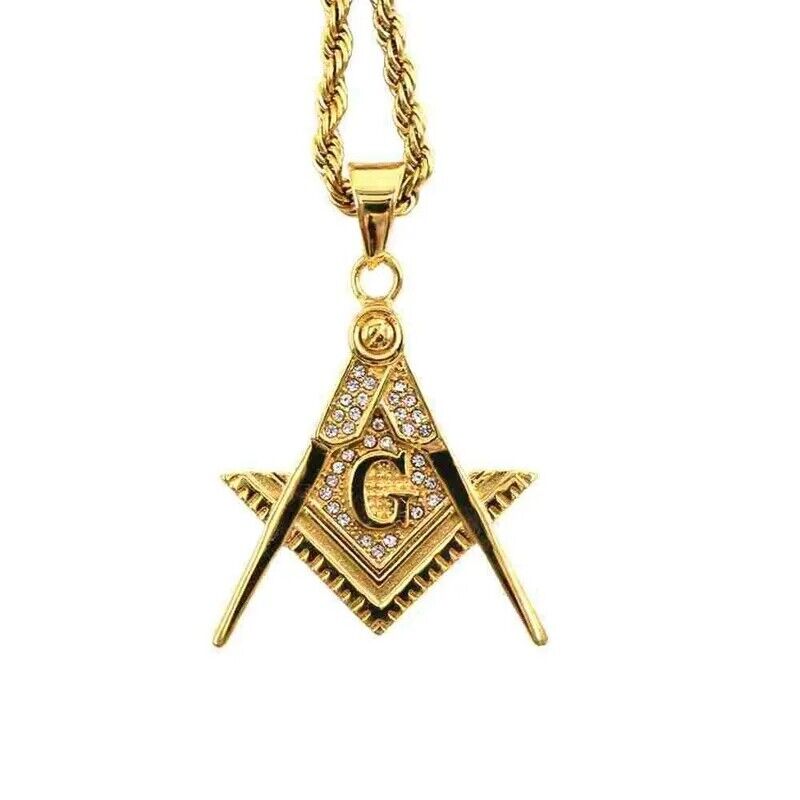 Classic Masonic Pyramid Masonic Stainless Steel Medal Compass Freemason Necklace