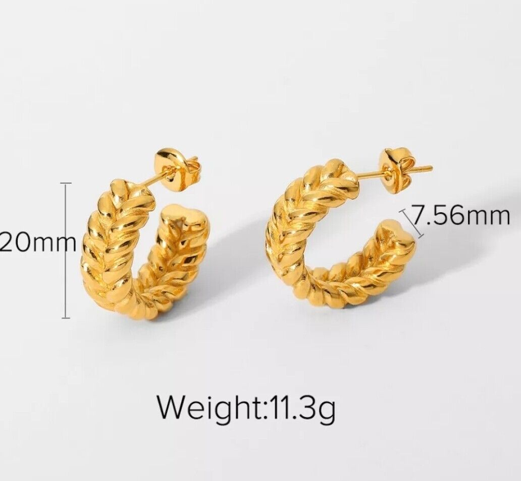 18ct Gold-Plated Double Layer Twisted Rope Half Hoop Stud Earrings