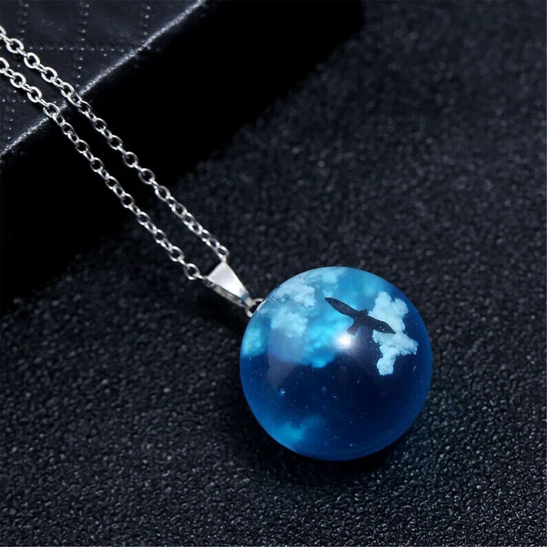 🇬🇧 Sky Cloud Necklace Resin Sphere Pendant  Bird Hot Women Fashion Jewellery 