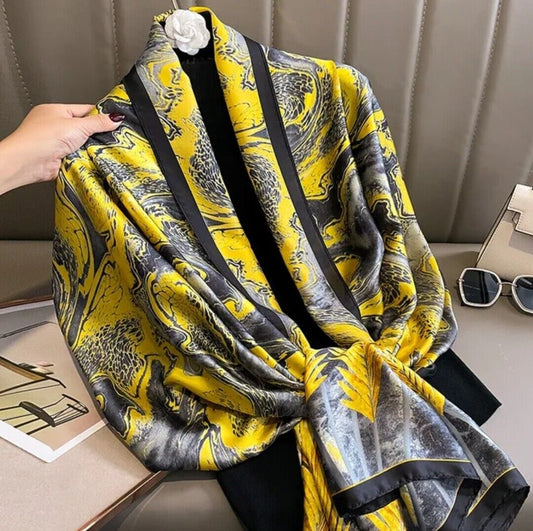 LUXURY FAUX SILK SCARF LONG SCARF, SOFT PLAID SCARF SILK FEEL LUXE SARONG 🇬🇧