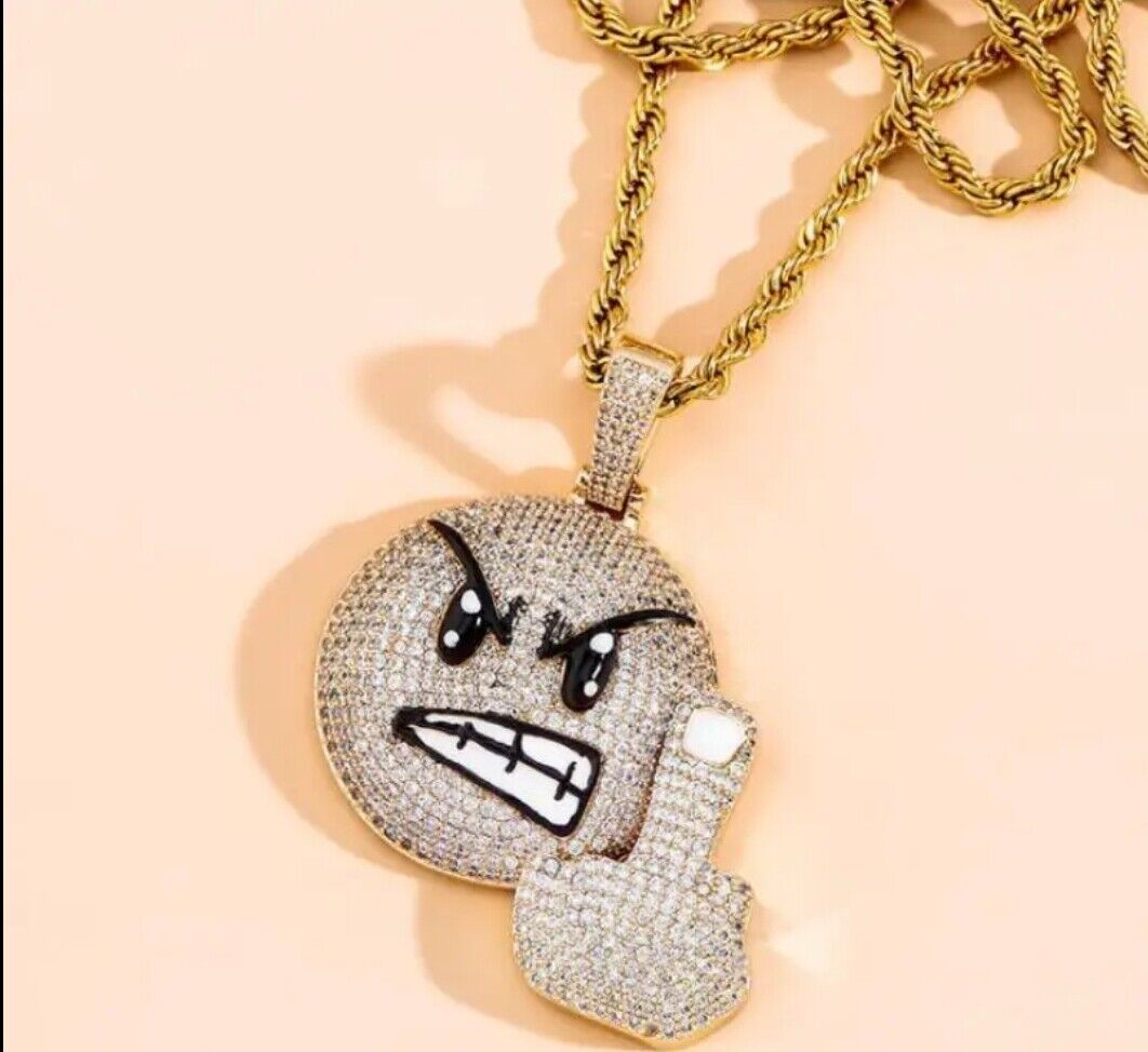 LOL Laughing Emoji Snapchat CZ Pendant Chain Necklace Iced Out Bling Jewellery