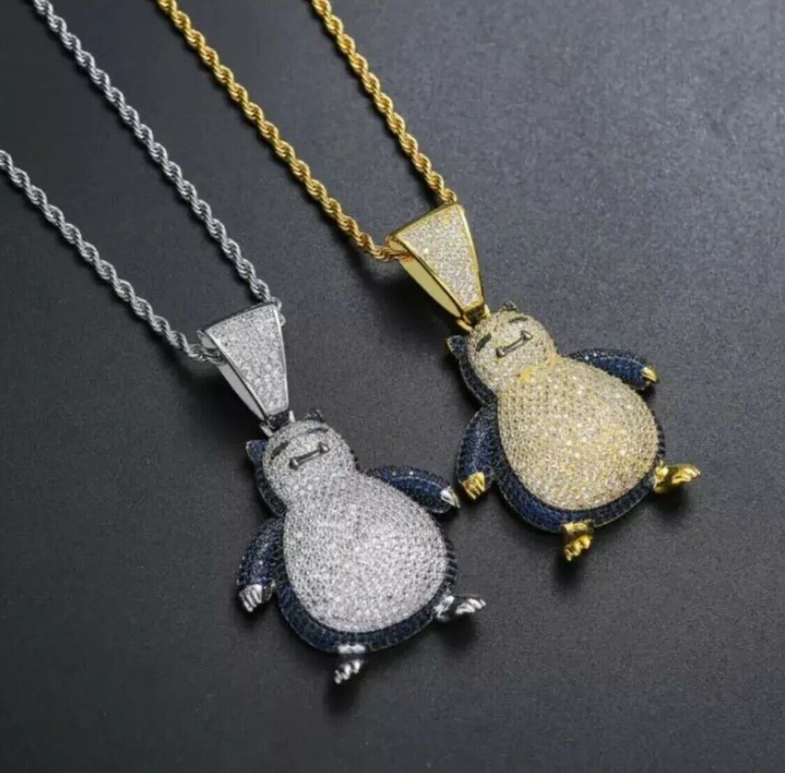 SILVER Iced Out Pokemon Necklace Penguin Hip Hop Jewelry Pendant Bling Chain