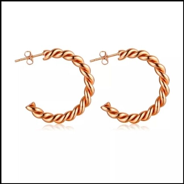 18k Gold Plated Twisted Braid Rope 30mm Hoop Earrings Hoops Bloggers Rose Gold