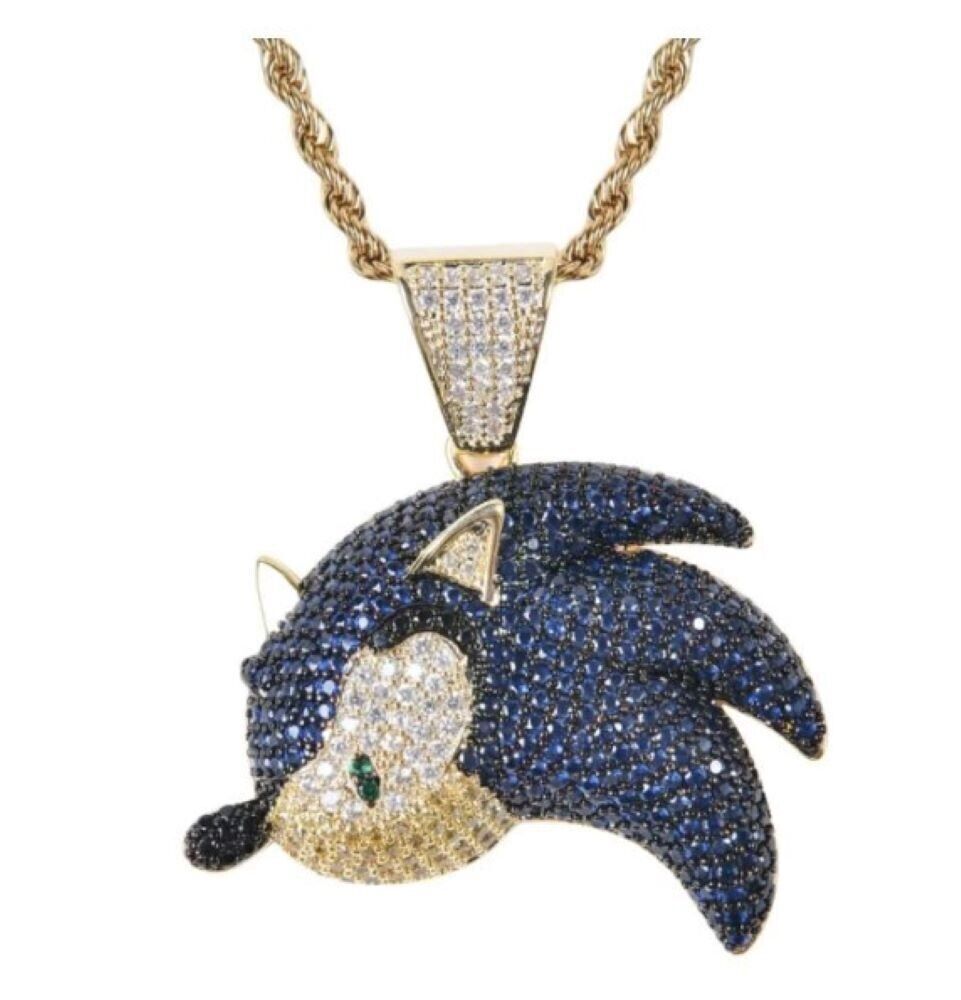 Sonic The Hedgehog Character Face Rhinestone Metal Pendant Necklace Unisex