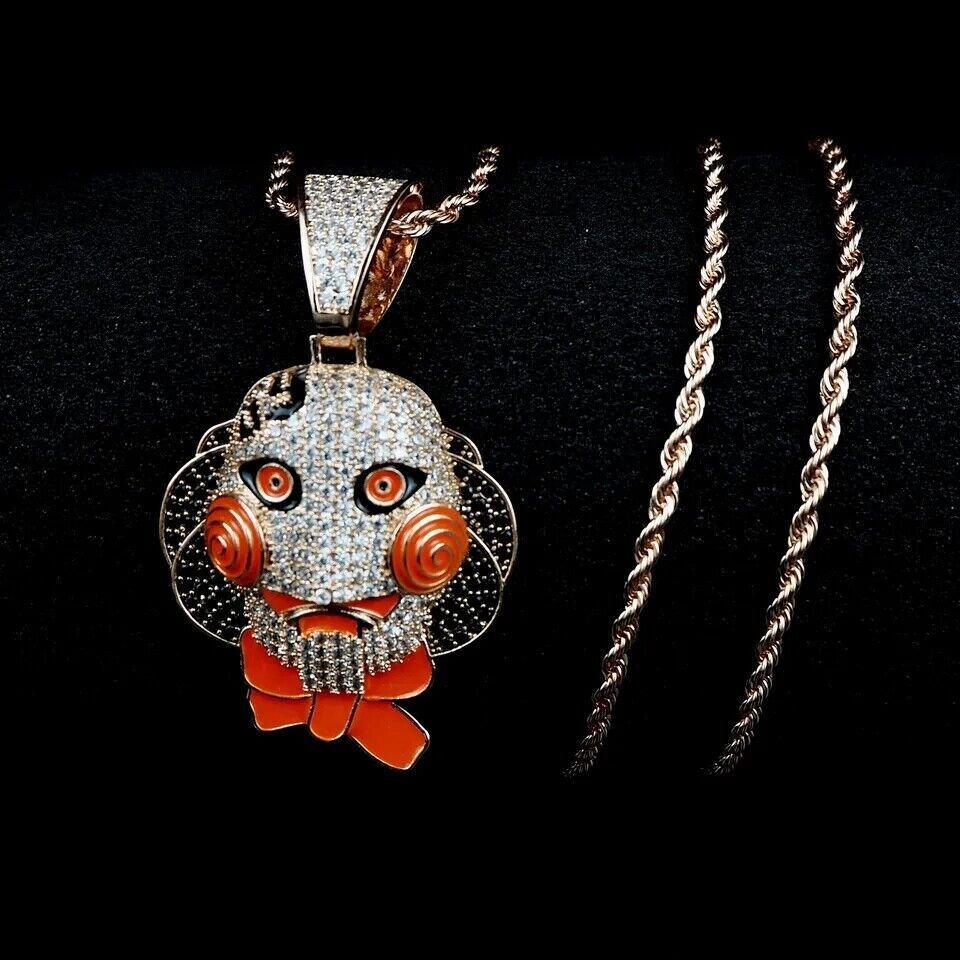 Chainsaw Horror Saw Clown Necklace Jewelry Silver Gold Bling 3D Pendant  Unisex