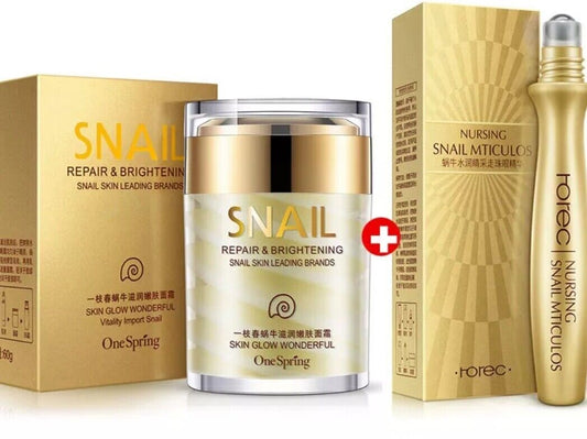 Snail Face Cream + Eye massage Roller Serum Anti Wrinkle  Anti Aging Eye Lift