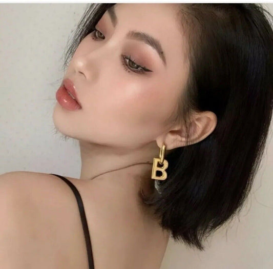 GOLD Double BB Letter B Gold Silver Metal Hoop Women Earrings Beauty Inspired