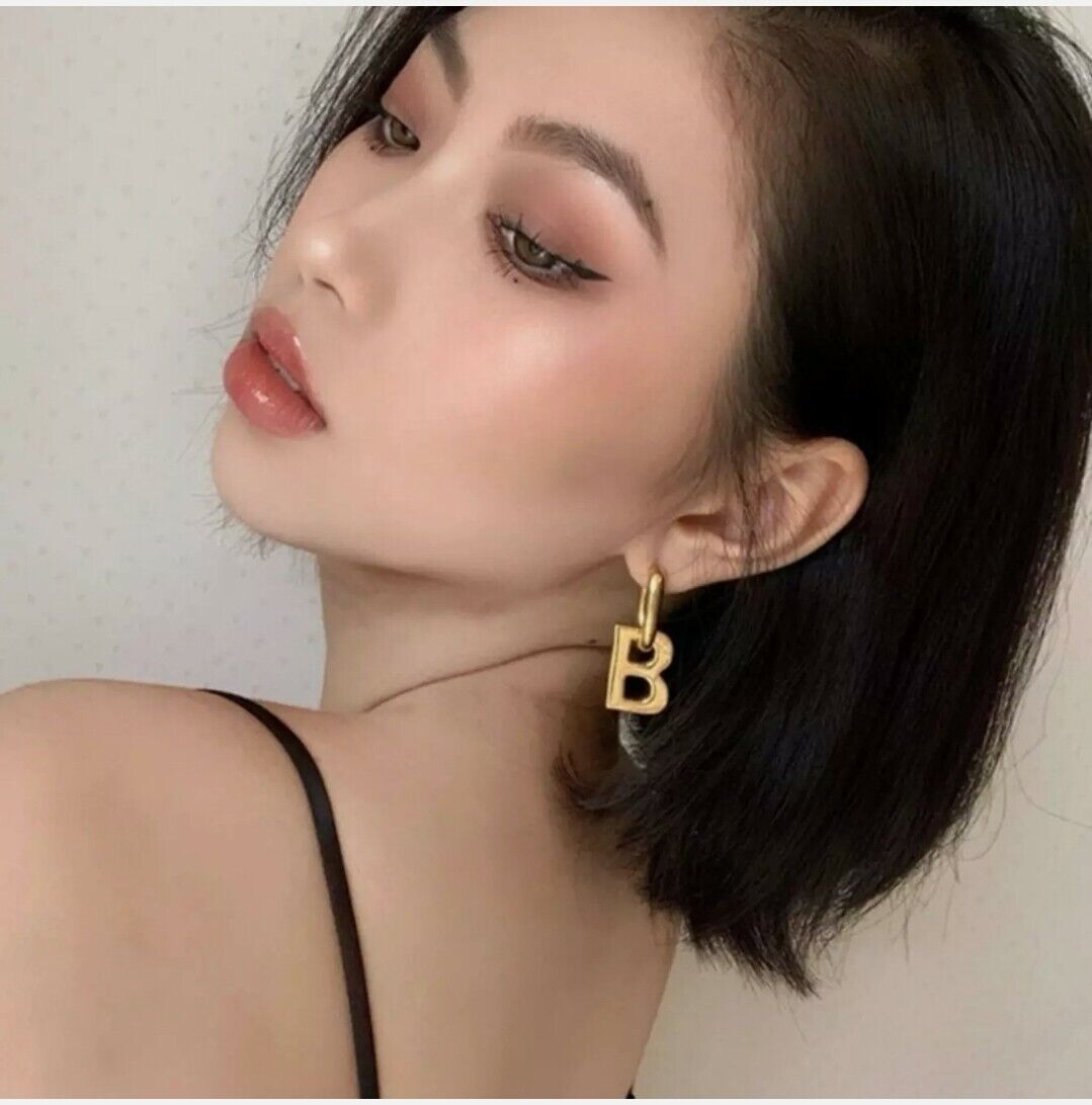 Double BB Letter B Gold Silver Metal Hoop Women Earrings Designer Inspired