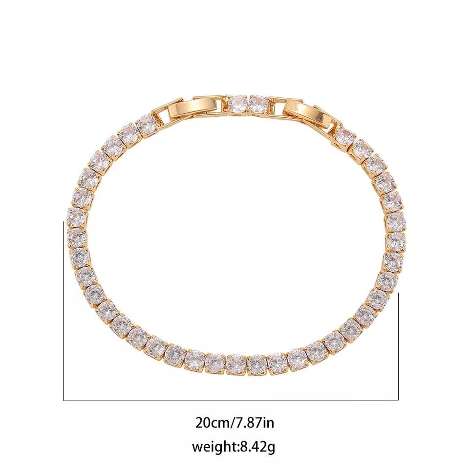 Gold Plated Tennis Bracelet Luxury Classic Round & Oval 3mm Cubic Zirconia Stone