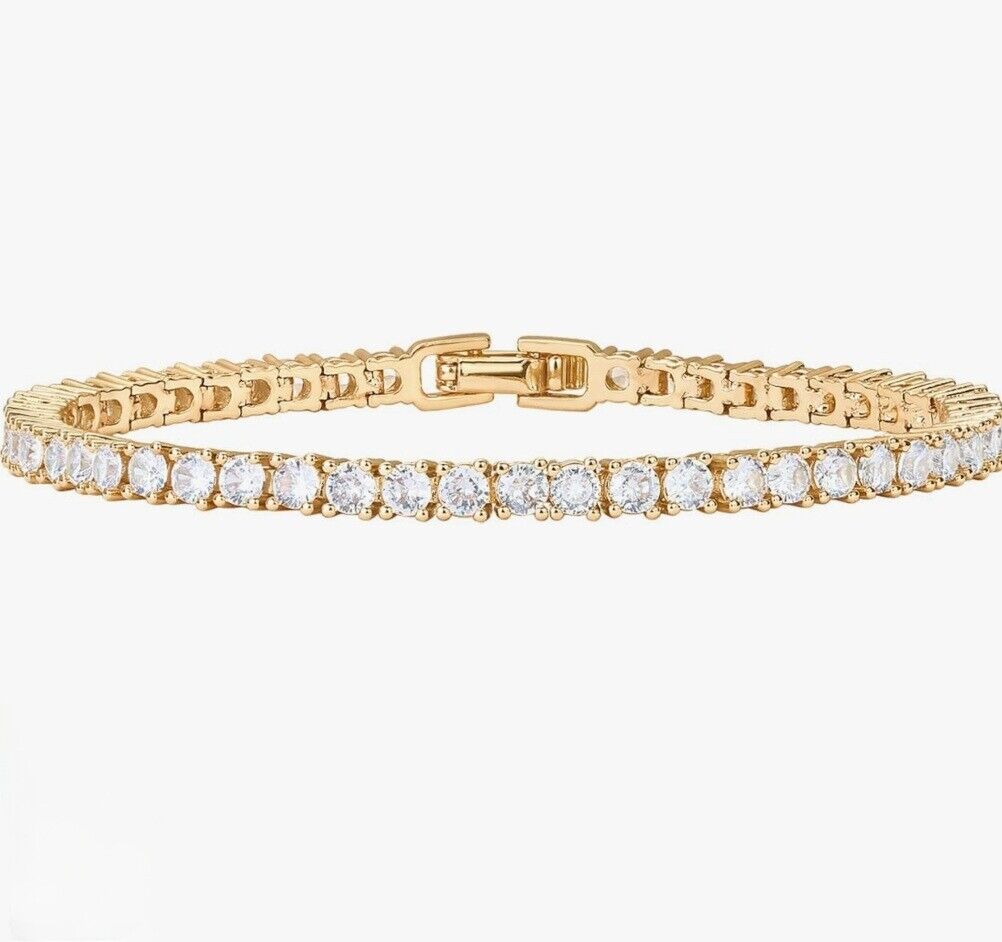 Gold Plated Tennis Bracelet Luxury Classic Round & Oval 3mm Cubic Zirconia Stone