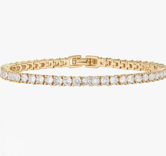 Gold Plated Tennis Bracelet Luxury Classic Round & Oval 3mm Cubic Zirconia Stone