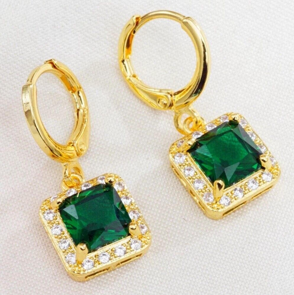 Women Earrings 14K Gold Plated Cubic Zirconia CZ 925 Wedding Drop Earrings 